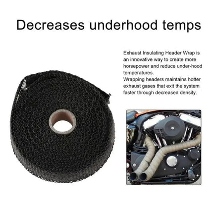 5M Roll Fiberglass Heat Shield Motorcycle Exhaust Thermal Tape Header Pipe Heat Wrap Tape Thermal Protection with Stainless Ties