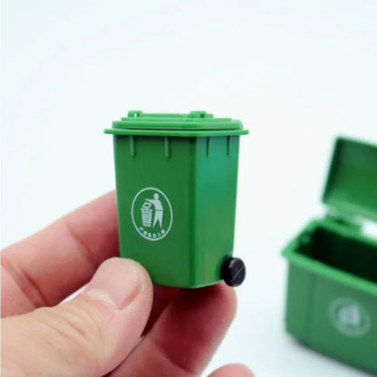 1 conjunto de mini lixeiras, mini lixeiras de saneamento para casa de bonecas, cena externa com o modelo de mini carro de ferramenta de mudança de mercadorias