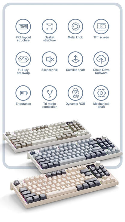 Teclado Mecânico Attack Shark K86 com Botão de Metal, Tela TFT, Hot Swap, RGB, Bluetooth/Wireless, Teclado Gamer Macro