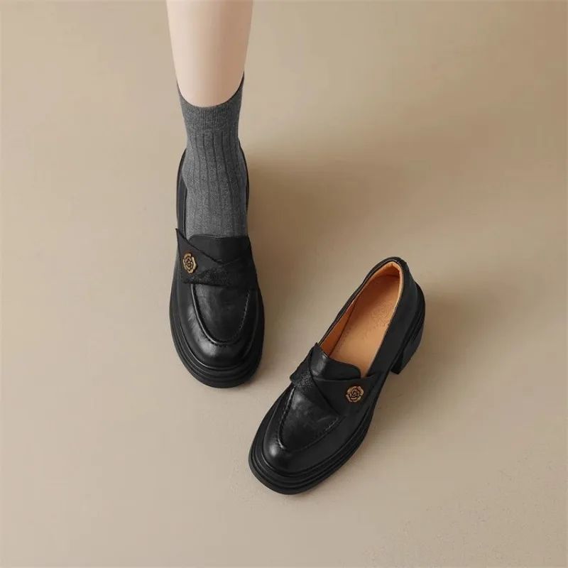 Sapatos Femininos Mary Jane Retrô da Moda Primavera Outono Sapatos Casuais Versáteis Femininos Salto Alto Lolita Sapatos de Couro
