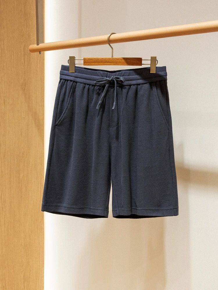 LP high-grade custom-woven cotton fabric summer men's casual elastic waist drawstring sports shorts