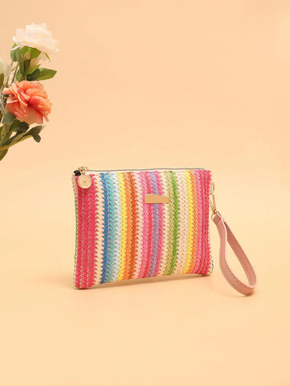 Rattan Knitting Women Straw Bags Fashion Colorful Summer Beach Clutch Bag Female Woven Wristlet Bag Wallet Money Coin Purse