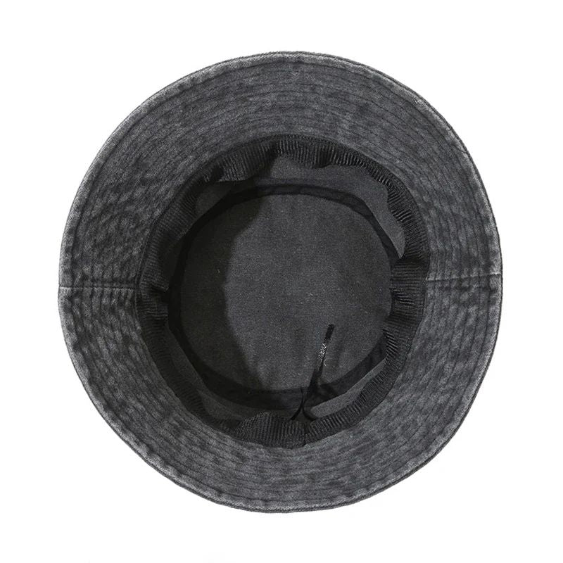 Panda Embroidery Washed Cotton Bucket Hat for Men Women Vintage Wide Brim Sun Protection Adjustable Outdoor Fishing Beach Cap