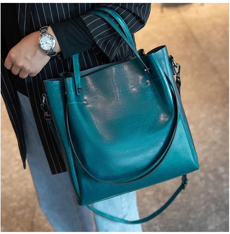 Women's Cow Genuine Leather Handbags Lady Vintage Retro Cowhide shoulder Bag Ladies Luxury large capacity multiple Pockets Lady