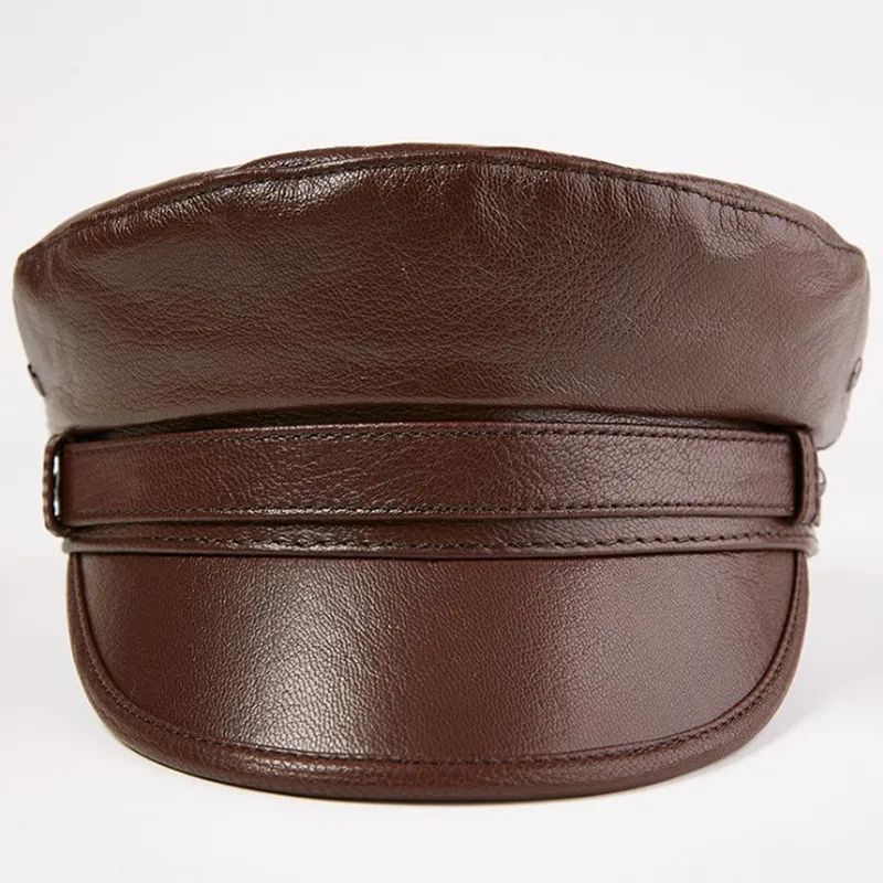 Autumn Men's Flat Cap Genuine Leather Hats Women's Army Military Hat Elegant Fashion Sheepskin Leather Caps Couple Hat
