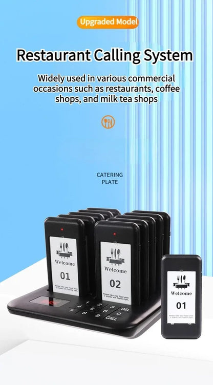 Wireless Restaurant Pagers Calling System 24 Coasters Buzzer Vibrator Bell Receivers For Food Truck Bar Coffee Fast Food Hotel