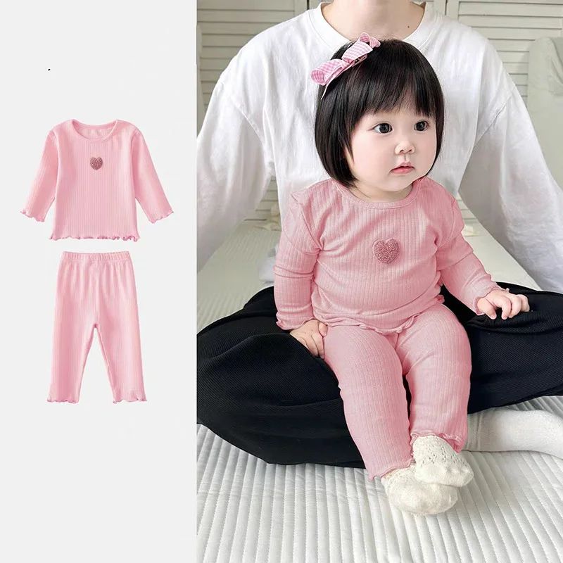 Cute Lovely Girls 2025 Autumn Pajama Set Korean Style Homewear 2 Piece Outfit Warm Long Sleeve Kids Sleepwear