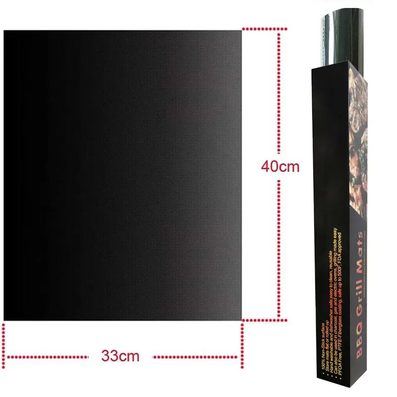 Outdoor Barbecue Mat Boxed Black BBQ Grill Mat Barbecue Baking Non Stick Pad Reusable Cooking Plate Party Mat Tools Accessorie