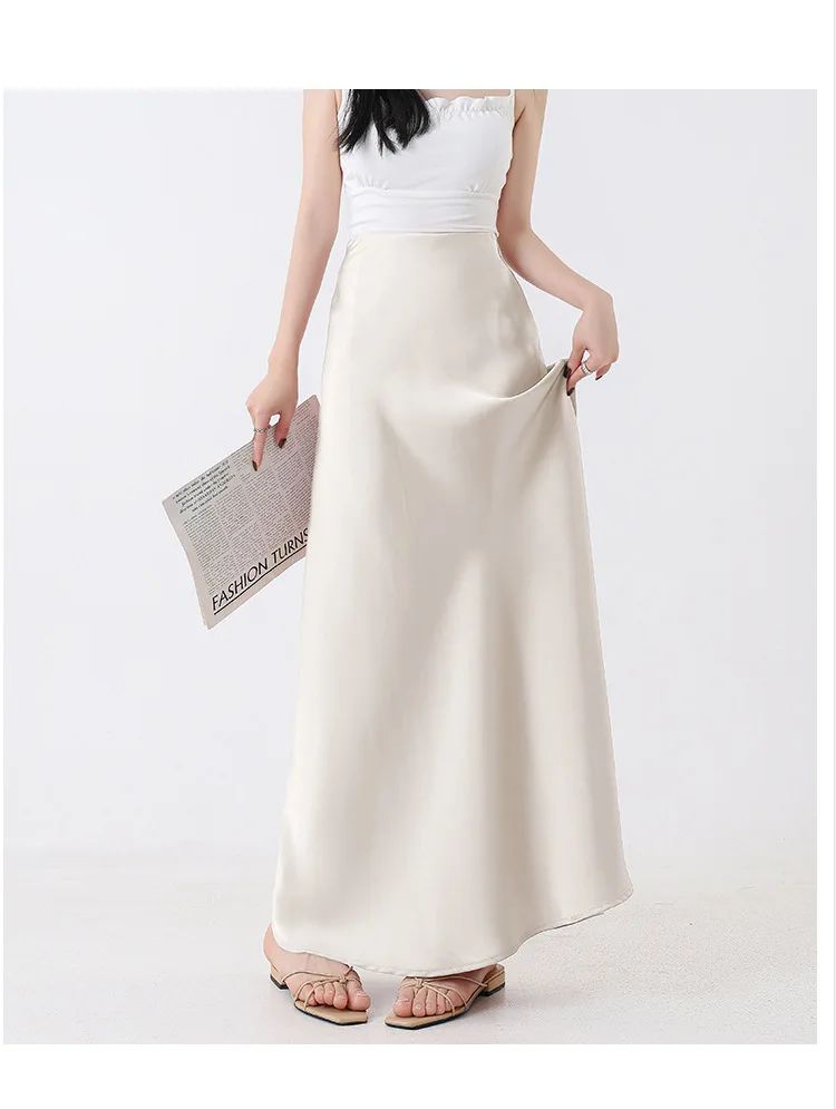 Plus Size Plus Size Satin Fish Tail Half Skirt Women's High Waist A- Line Midi Skirt Spring Summer New Style Bodycon Soft Dra...