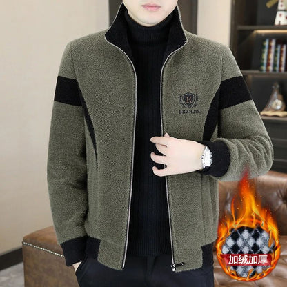 High End Splicing Men's Woolen Coat Winter Thick and Warm Wool Blends Jacket Fashion Casual Social Standing Collar Overcoat 4XL