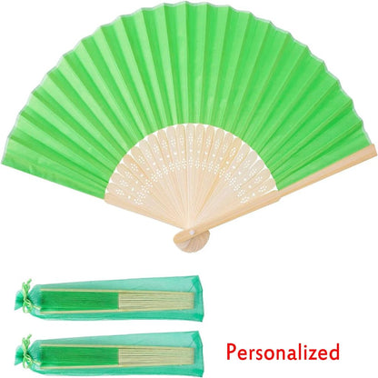 10-60Pcs Personalized Engraved Multicolor Folding Silk Hand Fan with Organza Gift Bag Wedding Party Supplies Bulk Purchase Boda