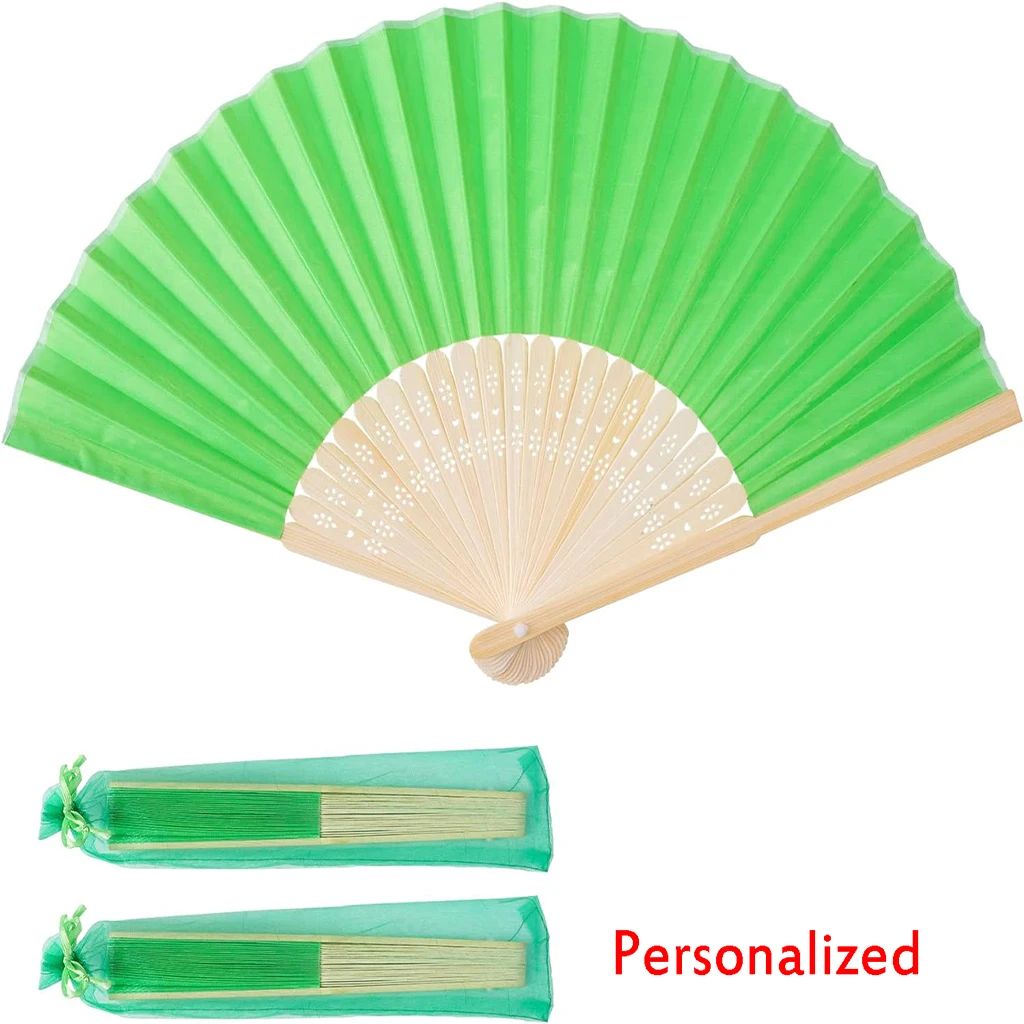 10-60Pcs Personalized Engraved Multicolor Folding Silk Hand Fan with Organza Gift Bag Wedding Party Supplies Bulk Purchase Boda