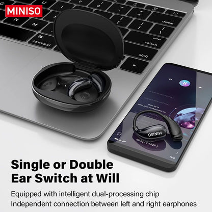 Miniso MS189 AI Translation Bluetooth Earphones Sports Wireless Headset LCD Color Touch Screen 8-Hour Battery Life Stereo Bass