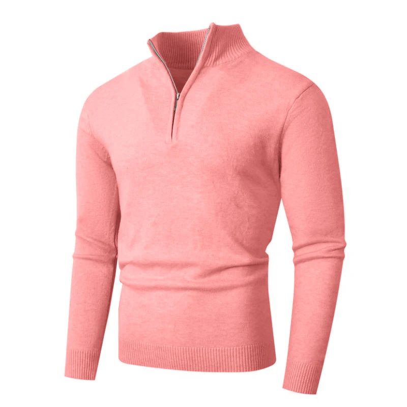 Autumn Mens Zip Pullover Sweater Lightweight Mock Neck Woolen Polo Sweaters Knit Casual Solid Color Cardigan Winter Warm Tops