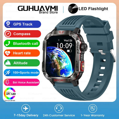 Novo relógio inteligente masculino para ambientes externos de 2,01 polegadas, à prova d'água 3ATM, bateria de 600mAh, bússola, lanterna LED, chamada Bluetooth, Smartwatch para Xiaomi