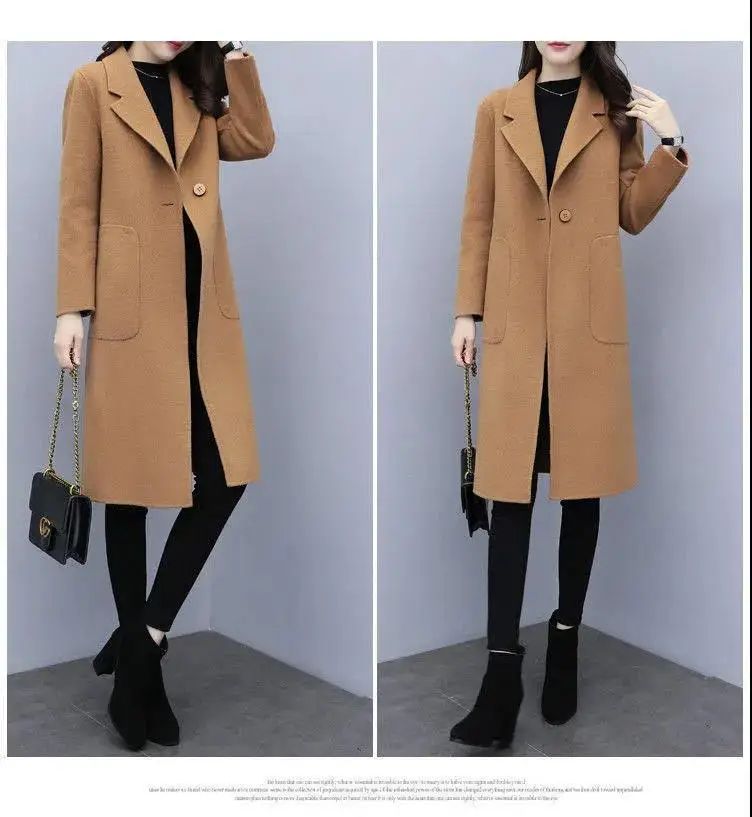 Plus Size Ladies Thickened Winter Coat Long Open-Front Woolen Jacket Loose Fit plus Size Fashionable Autumn Winter Korean Sty...