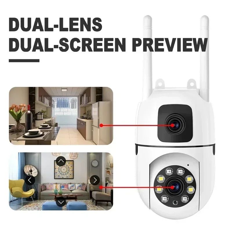8MP WIFI Surveillance Camera Dual Lens Dual Screen IP Cameras Wireless Auto Tracking Color Night Vision 8X Digital Zoom CCTV Cam