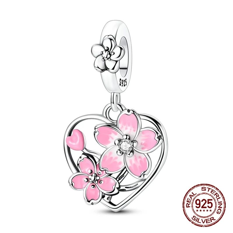 Pingente Charm Libélula Tema Primavera Prata Esterlina 925 Borboleta Flor Pendente Compatível com Bracelete Colar Joias DIY