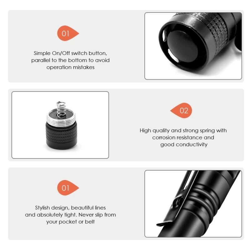 Mini Portable LED Pen Light Flashlight Powered By AAA Battery Torch With Pen Clip Outdoor Camping Emergency Lighting Flashlight