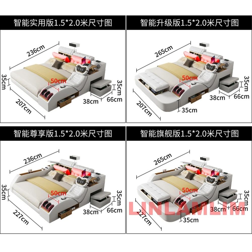 MINGDIBAO Modern MULTIFUNCTIONAL Tech SMART BED 2 People | FUTURISTIC FURNITURE | Ultimate Massage Tatami Genuine Leather Beds