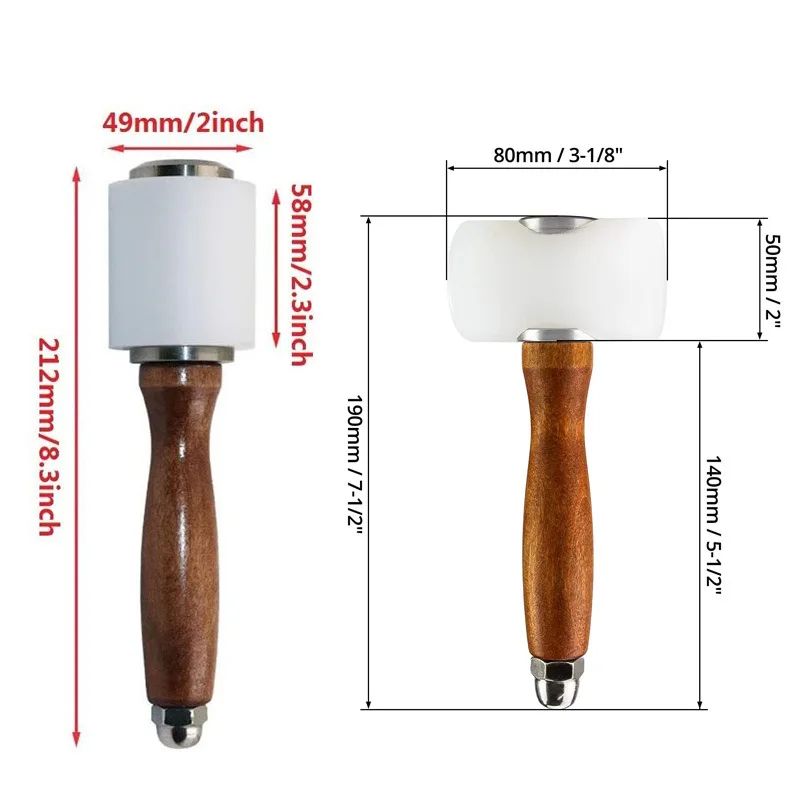Martelo Profissional de Nylon para Esculpir Couro, Cabo de Madeira, Marreta, Instalação de Peças Artesanais, Ferramenta Manual de Percussão