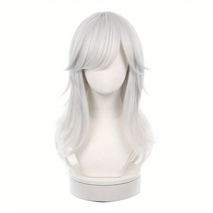 Anime Sumeru Cosplay Cyno Peruca Longa Prata Branca Halloween Cyno Cosplay Peruca Sintética Resistente ao Calor