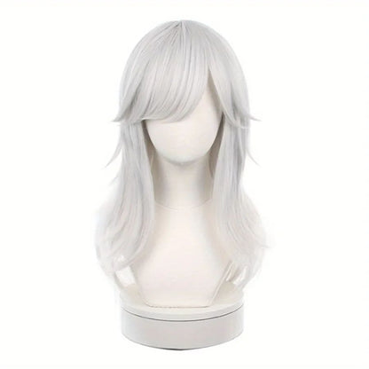 Anime Sumeru Cosplay Cyno Peruca Longa Prata Branca Halloween Cyno Cosplay Peruca Sintética Resistente ao Calor