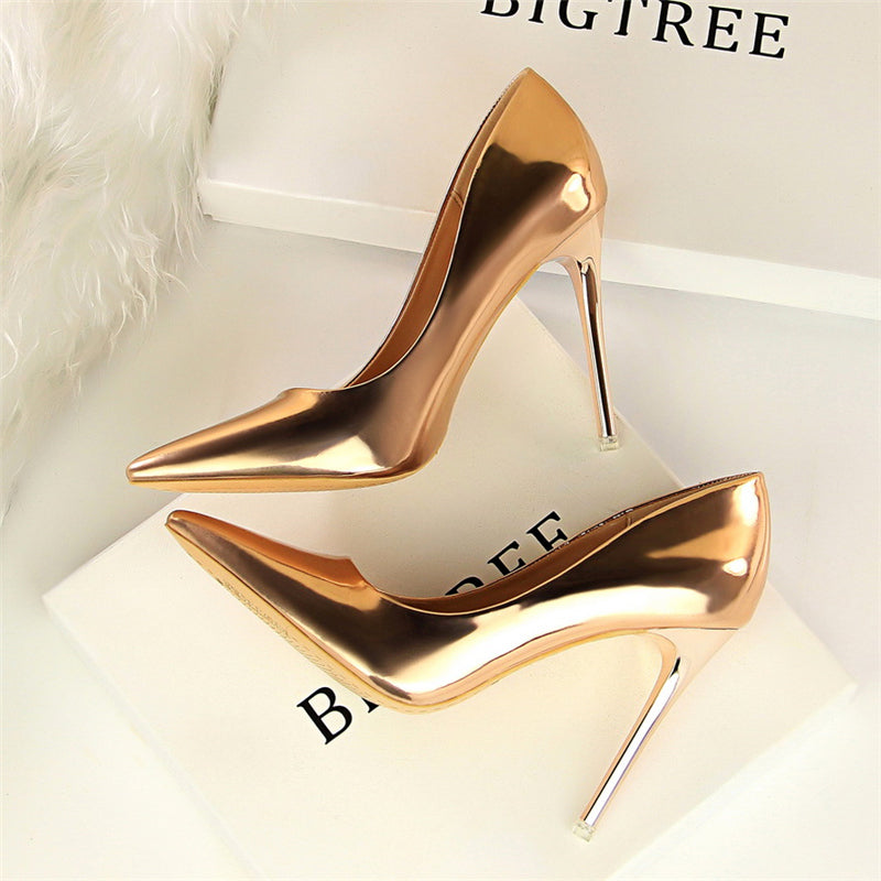 Women Mteallic Bronze Leather Pumps 7.5cm 10.5cm High Heels Lady Stiletto Middle Heels Wedding Bridal Gold Silver Event Shoes