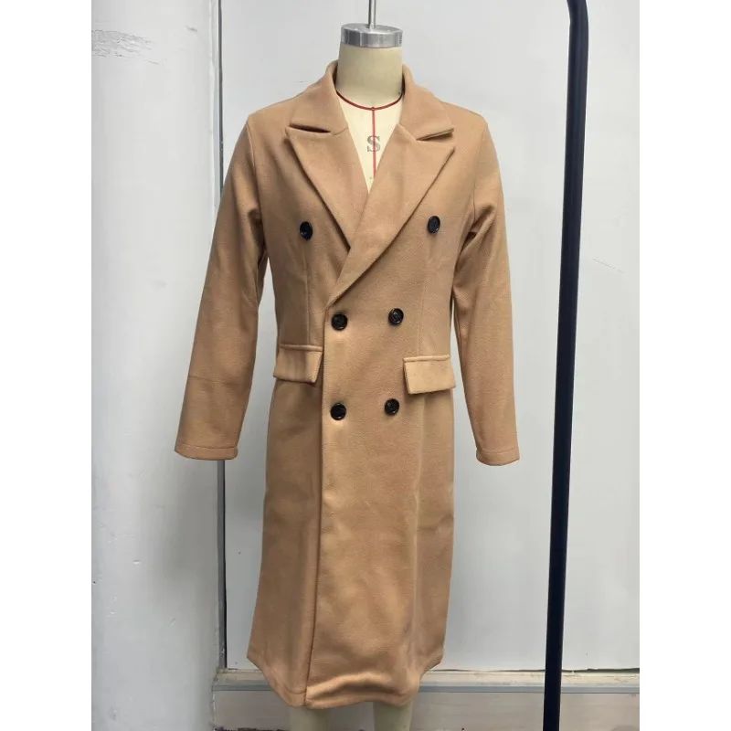 Autumn and Winter Women's Clothing Long-sleeved Lapel Solid Color Double-breasted Slim-fit Coat