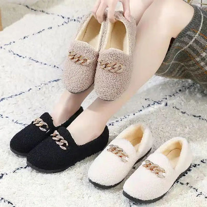 Womens Slippers Warm Short Plush Lining House Shoes Moccassins Slip on Fashion Lady Flats Loafers Non Slip 2024