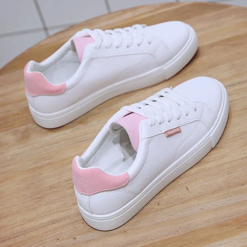 Tênis Feminino Designer Respirável Estudantes Sapatos Esportivos Casuais Sapatos De Couro Pu Brancos Femininos Sapatos Vulcanizados