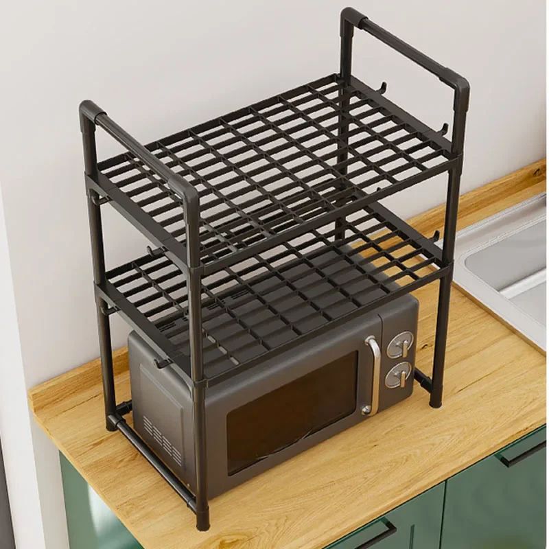 Multi-Layer Kitchen Storage Rack Condiment Organizer Shelf Microwave Shelf Simple Countertop Tidying Shelves Kitchen Accessories