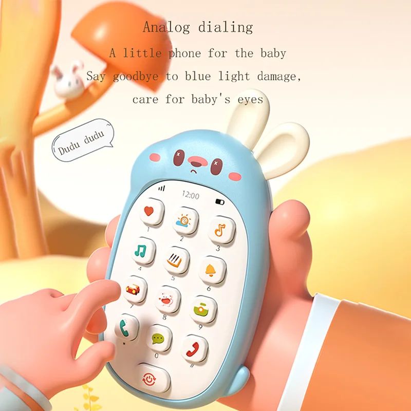 Telefone de brinquedo para bebês, atóxico e inodoro, com música multifuncional, brinquedo infantil de coelho, sem bateria
