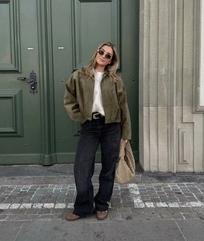 Fall Winter Pilot Jacket Batwing Sleeve Zipper Loose Fleece Outerwear Casual Top for Women Comfortable Soft Fabric Coat