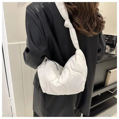 Puffer Shoulder Bag for Women Soft Down Cotton Padded Tote Handbag Purse Quilted Cross Body Bag Solid Color Bubbles Cloud Bag
