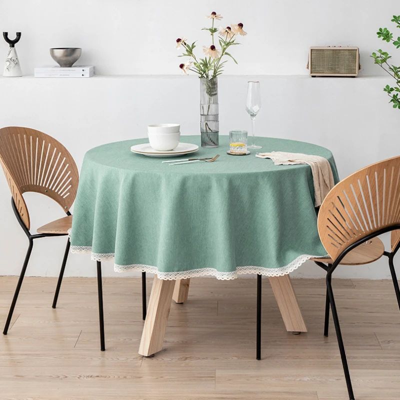 Large Round Tablecloth Solid Color Cotton Linen Waterproof Table Cloth Oil-Proof Table Cover for Kitchen Garden Restaurant