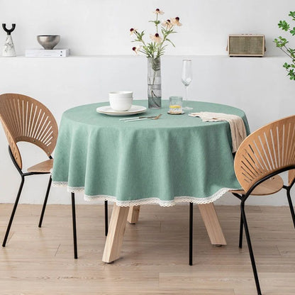 Large Round Tablecloth Solid Color Cotton Linen Waterproof Table Cloth Oil-Proof Table Cover for Kitchen Garden Restaurant