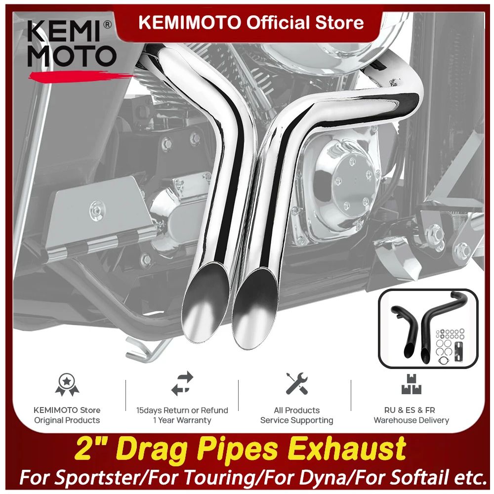 2 Inch Motorcycle Drag Pipes Exhaust System for Touring Softail Dyna Sportster with Forward Control Models Motorbike Accessories