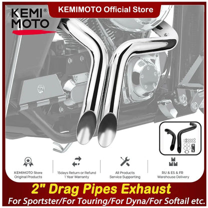 2 Inch Motorcycle Drag Pipes Exhaust System for Touring Softail Dyna Sportster with Forward Control Models Motorbike Accessories