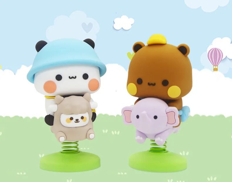 Figura de Urso Panda Fofo Bubu Dudu Kawaii Desenho Animado Modelo de Panda Criativo Animado Enfeites de Carro de Animal de Primavera