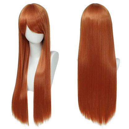 QQXCAIW Peruca Colorida Longa Lisa Sintética Branca Roxa Preta para Cosplay 80cm para Homens e Mulheres