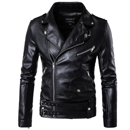 Motorcycle Slim Leather Jacket Men's Leather Jacket British Fashion Men's PU Leather Jacket mens solid color leather jackets