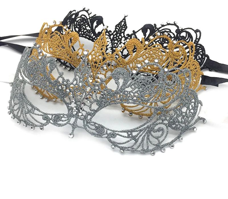 Gold and Silver Lace and Diamond Mask Eye Mask Masquerade Adult Male and Female Party Mask Sensual Women's Half Face