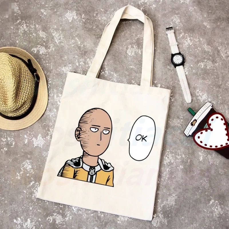 One Punch Man Shopping Bag Grocery Shopper Anime Genos Saitama Sensei Shopping Jute Bag Cotton Bag Jute