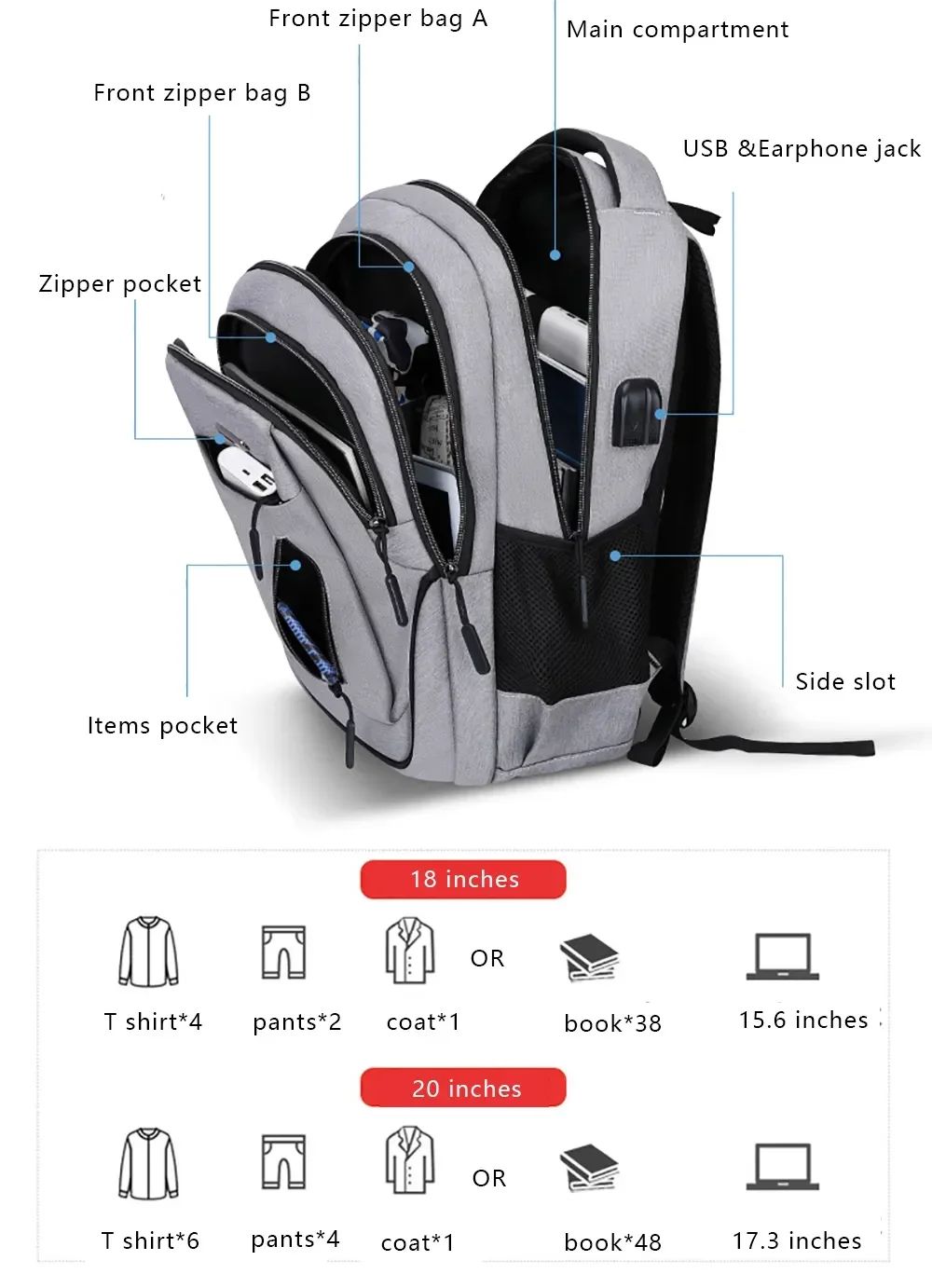 Large Capacity Backpack Men Laptop Backpacks 15.6 Oxford Black Solid High School Bags Teen College Boy Gril Student Backpack