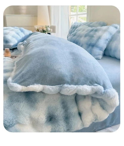 New Rabbit Fur Thickened Milk Velvet Duvet Cover Set Machine Washable Soft SkinFriendly Warm Bed Sheet for Home and Hotel ?? ???