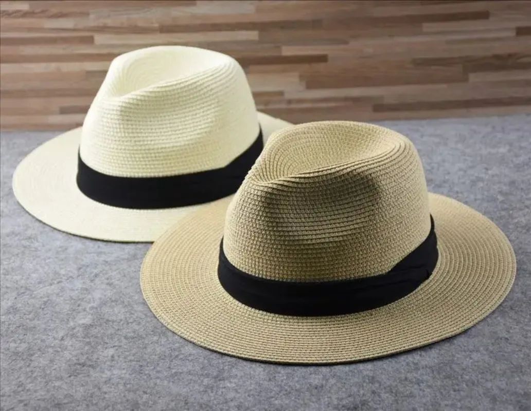 Chapéus de Sol Grandes Oversize para Homens Mulheres Praia Panamá Aba Larga Chapéu de Palha Senhora Chapéus de Sol de Verão Plus Size Chapéu Fedora 55-57cm 58-60cm
