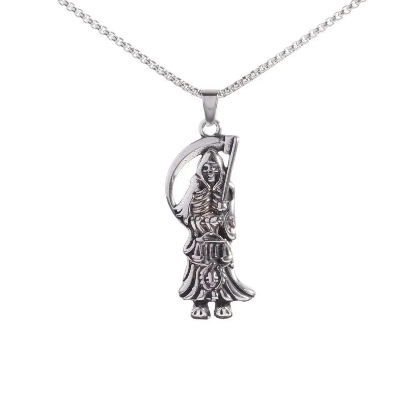 Colar Pingente Ceifador da Morte Gótico Misterioso Diabo Masculino Personalidade Punk Retro Halloween Joias da Moda