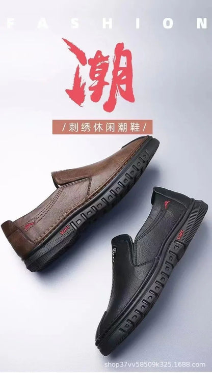 Mens Leather Shoes Slip on Soft Loafers Non Slip Breathable Driving Flats Spring Walking Office Work Shoes Mocassin Homme