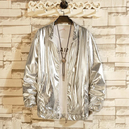Adults Men's Shiny Metallic Suits Adult Disco Outfit Jacket Pants Halloween Dress Up Nightclub Dance Rave Cosplay Costume